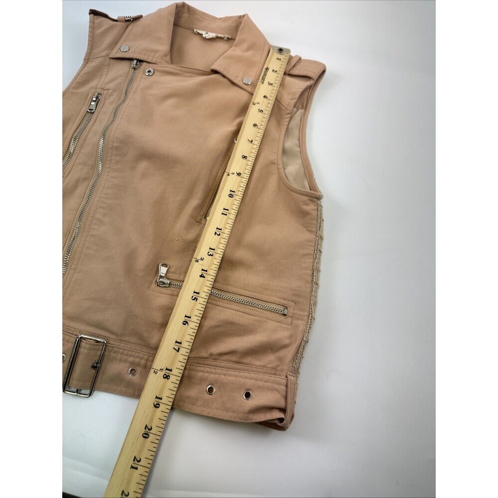 Very J Moto Zip Vest Collared Peach Crochet Back Buckle Waistband Womens Small - Picture 9 of 14